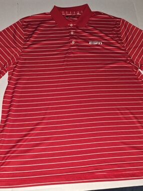 Gear For Sports ESPN Logo Red/White Striped Men Size 2XL Polo SS Shirt Golf